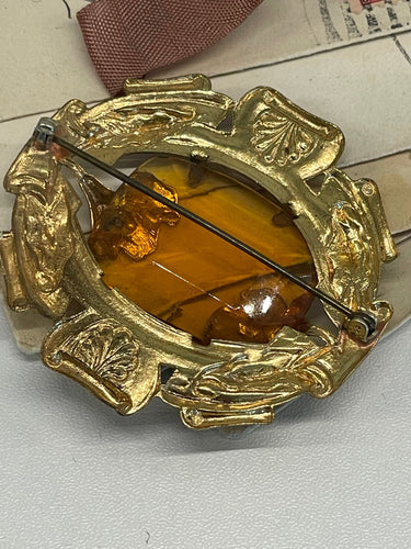 1940’s Czech Glass Amber and Gold Brooch Bloomers and Frocks